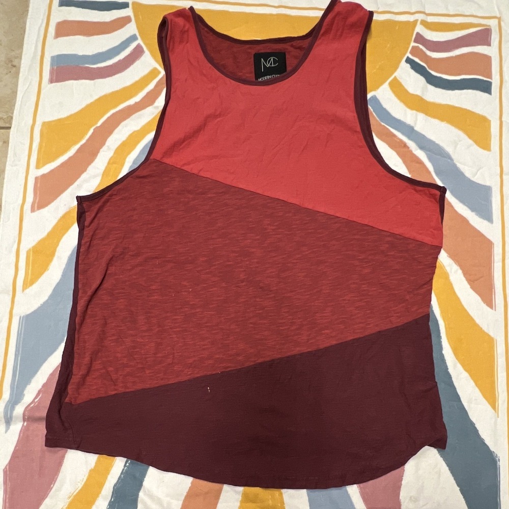 MC Men's M Red/Burgundy Colorblock Scoop Neck Sleeveless Tank Polyester Gym